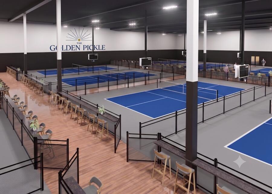 Championship-grade indoor pickleball courts at The Golden Pickle